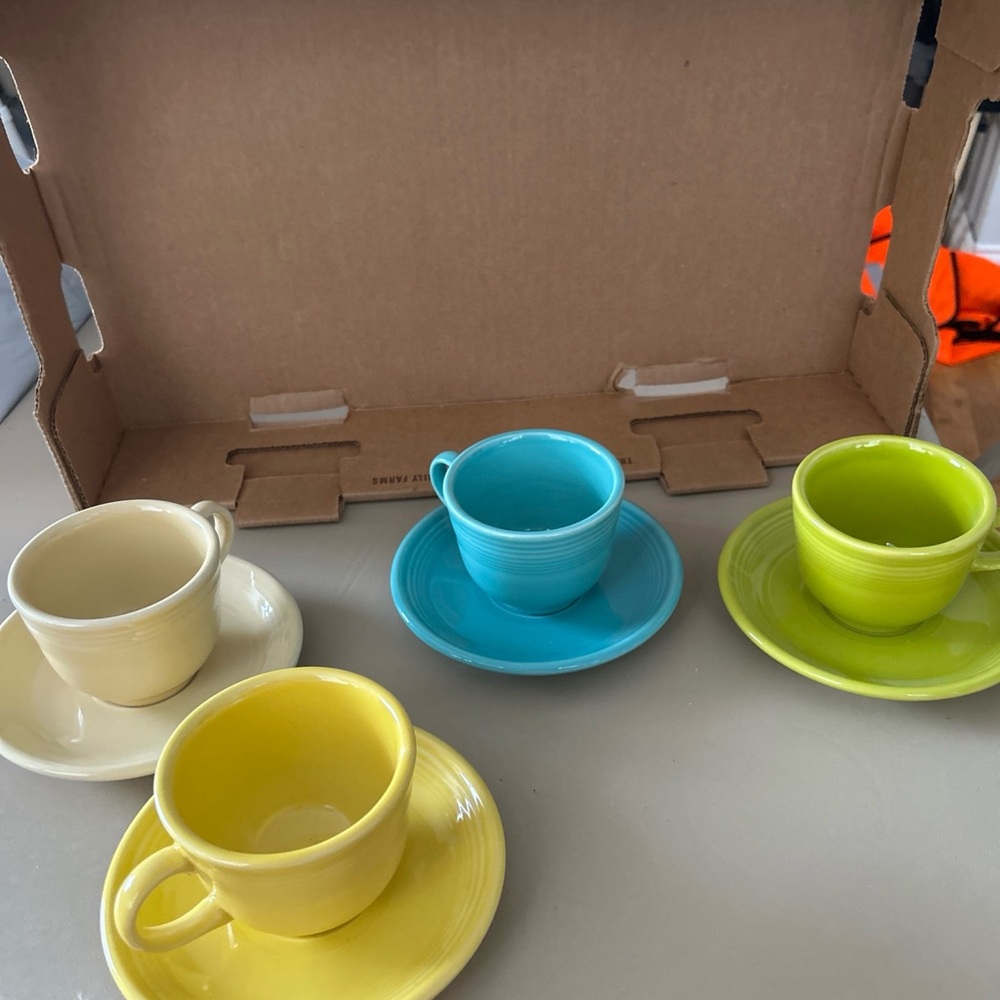 Colorful Fiestaware Ceramic Teacup and Saucer Set